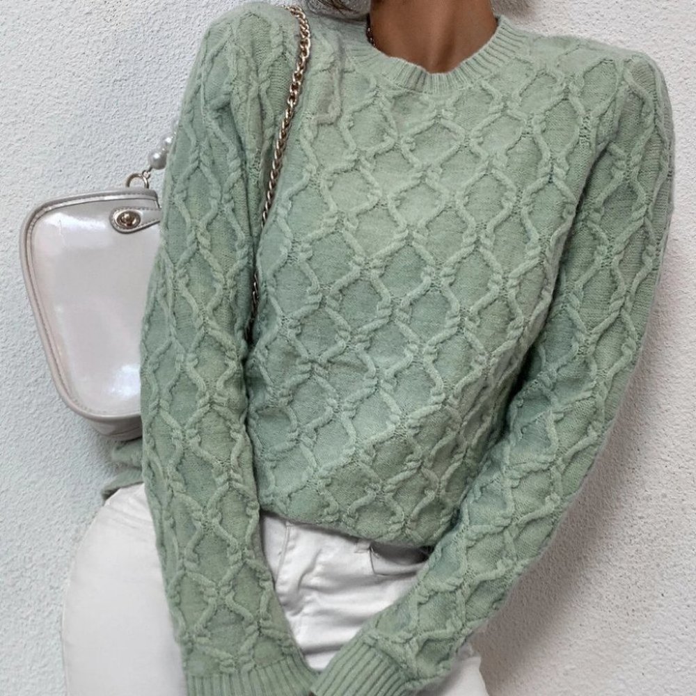 textured pattern sweater trending fall winter chic casual minty green - Picture 1 of 6